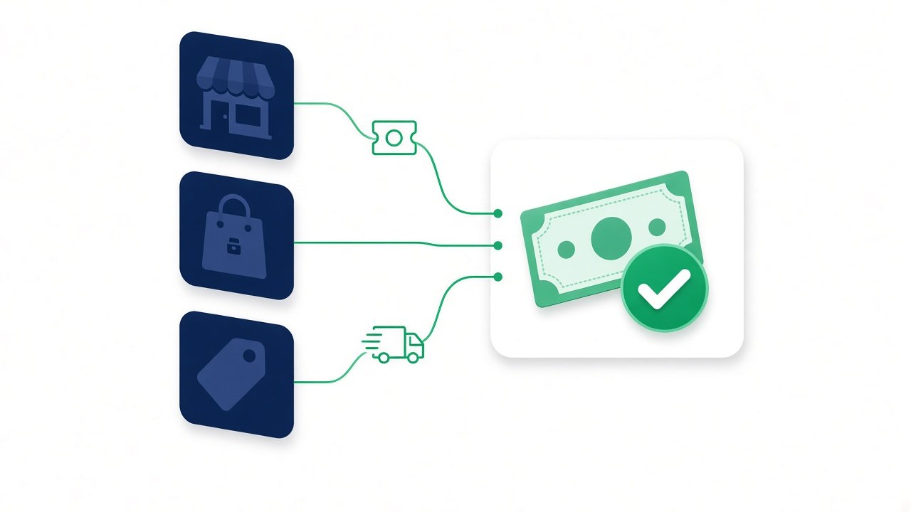 Marketplaces conectados a um painel central de conciliação com selo de valor recuperado